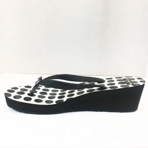 COACH Black and white polka dot sandals with silver coach bow on top